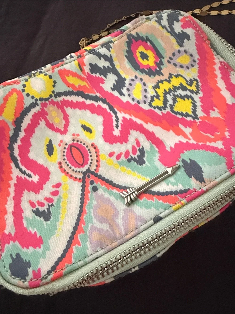 Stella & Dot Multicolor Ikat Cosmetic Case with Mint Trim